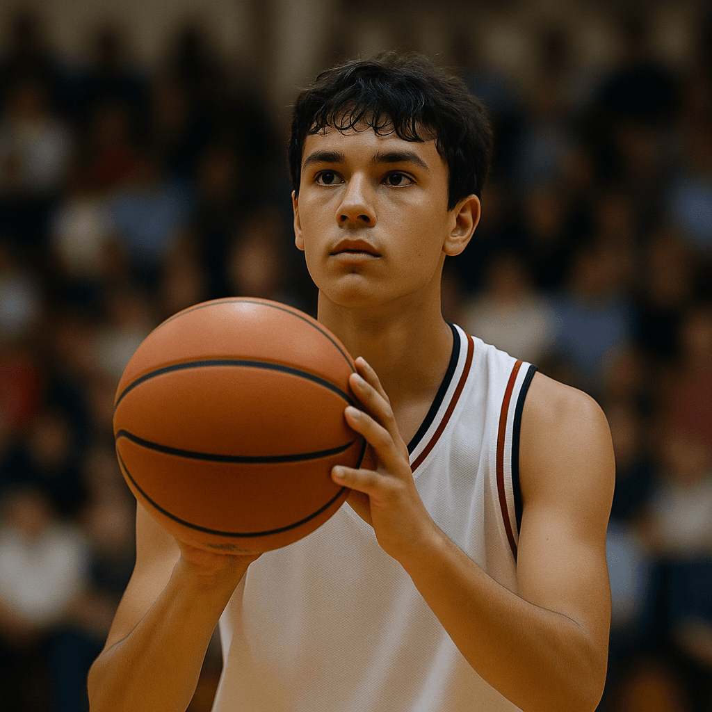 Young basketball player focused at the free throw line showing mental toughness under pressure